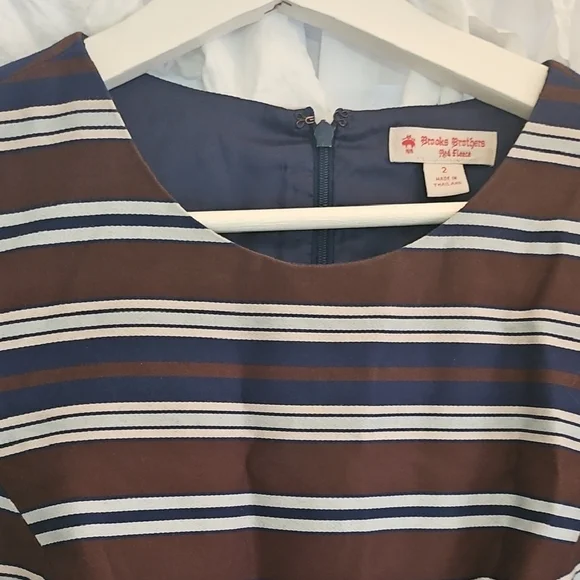 Brooks Brothers Navy, Brown & White Striped Midi Dress - Picture 2 of 7